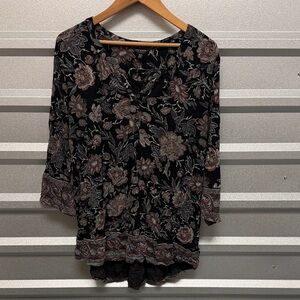 Lucky Brand Women’s Paisley‎ Floral Henley Blouse Plus Size 1X BOHO Artsy Casual